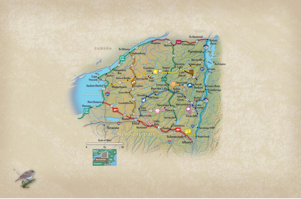 ADIRONDACK NORTH COUNTRY SCENIC BYWAYS LAKES TO LOCKS PASSAGE An All-American Road. 225-mile route connects Waterford to Rouses Point.
