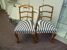 OPEN TIMBER BACKED CHAIRS, PIN STRIPE