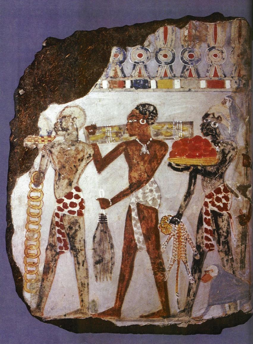 Painting from the wall of Hatshepsut s Tomb Not all of the people in the paintings are Egyptian. Some are Kushites Kushites are people from Kush. They have darker skin and curly hair.