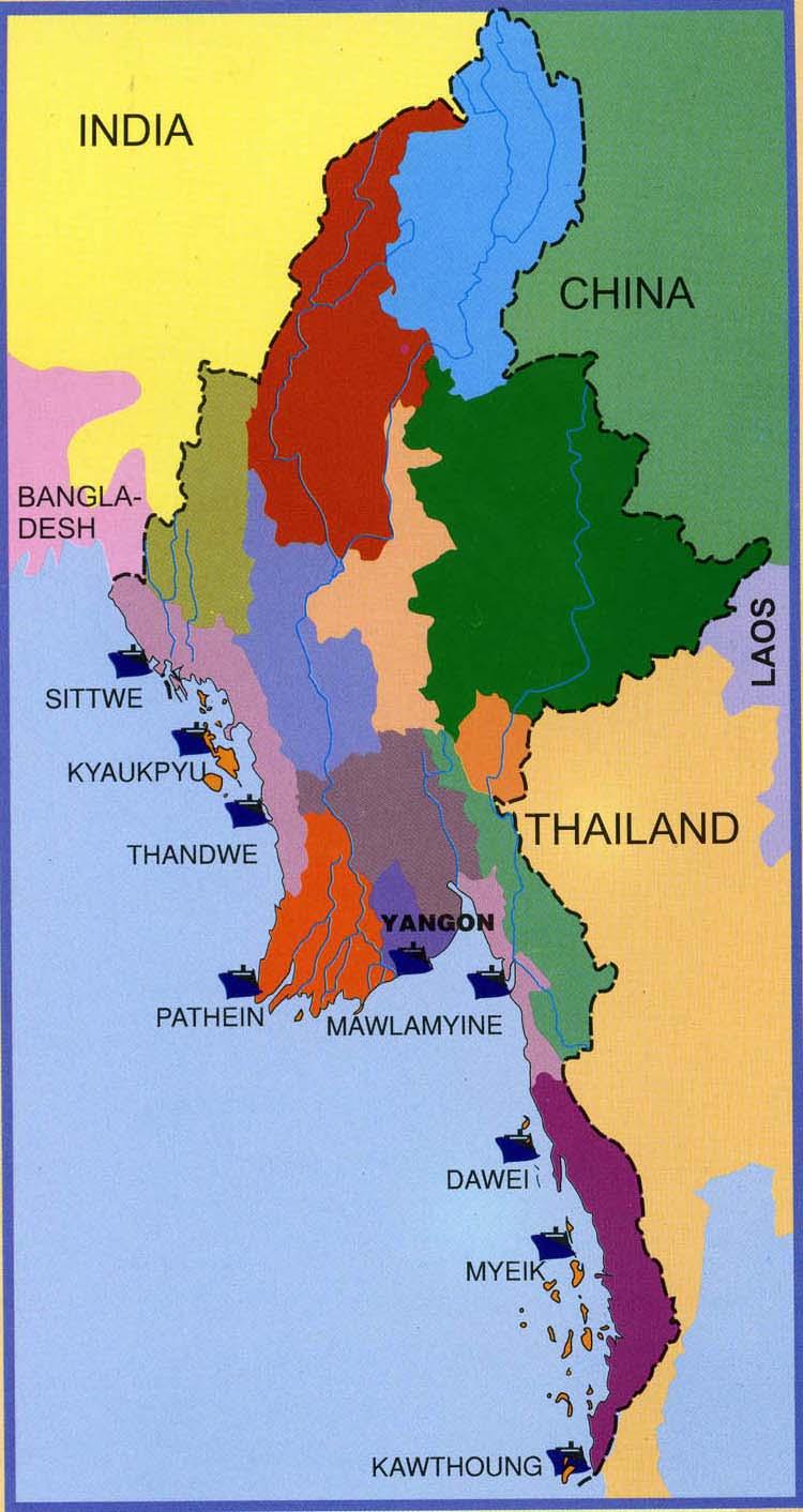 General Information Location Situated in South East Asia between latitude 9 32 and 28 31 N longitude 92 10 and 101 11 E Total land area 676,557 km 2 Total Land boundaries 5,876