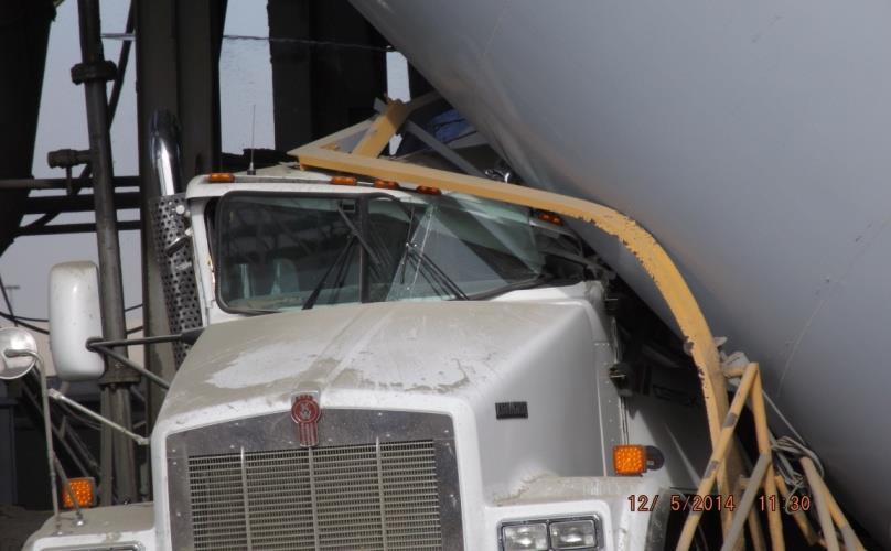 The Silo collapsed on the cab of the truck.