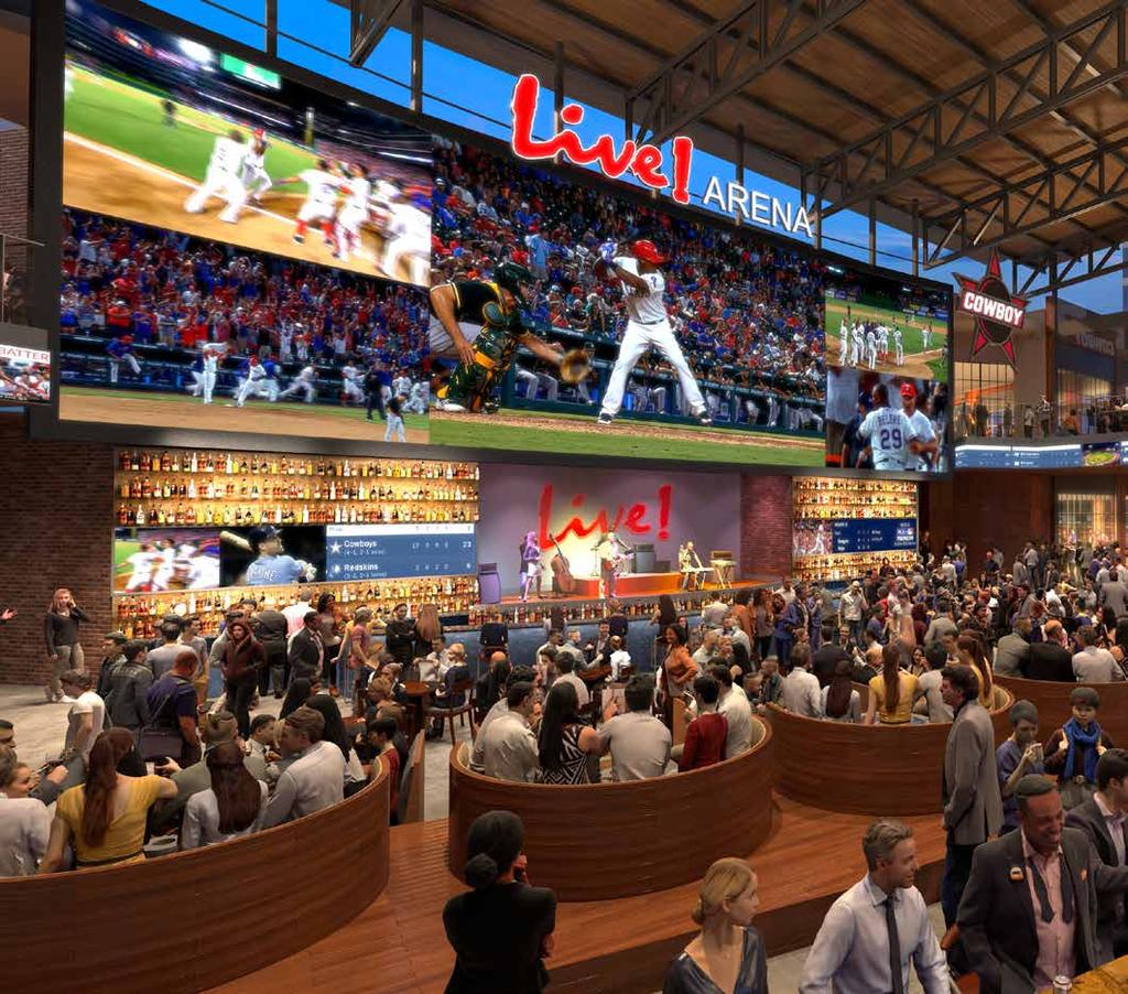 ARENA LIVE! ARENA, THE HEARTBEAT OF TEXAS LIVE!, IS A MULTI-LEVEL, CENTRAL GATHERING PLACE COMPRISED OF OVER 35,000 SQUARE FEET OF BEST-IN-CLASS DINING AND ENTERTAINMENT OPTIONS.