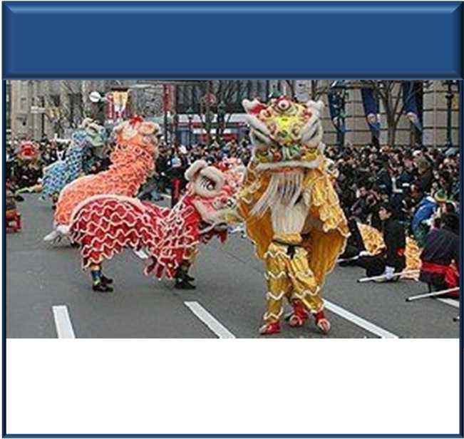 Performances of the Chinese lion dance and children