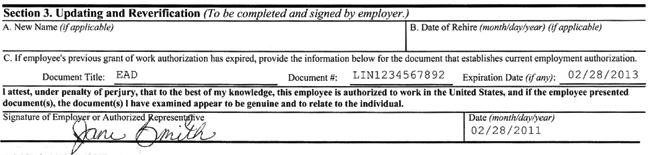 1 2 3 Figure 7: Reverification of Employment Authorization for Rehires 1 2 3 Employer records the employee s new name, if applicable, and date of rehire, if applicable.