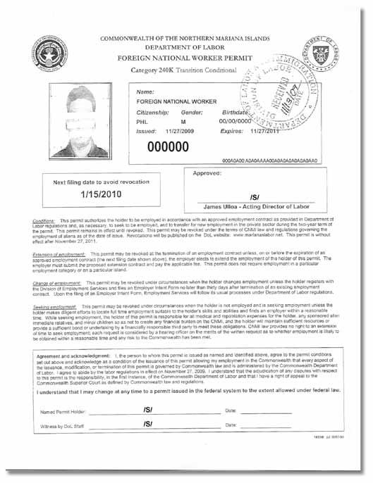 accompanied by an unexpired foreign passport) in the CNMI until November 27, 2011.