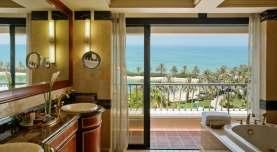 It has direct access to a private beach, 13 dining outlets and a