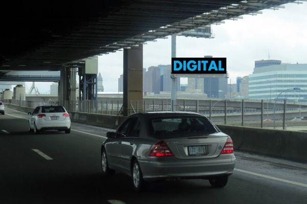 digital bulletin, with two high profile reads, is located on the heavily traveled I-93 & Leverett Connector. It is visible to all traffic heading south on I-93 from I-95, Rt.