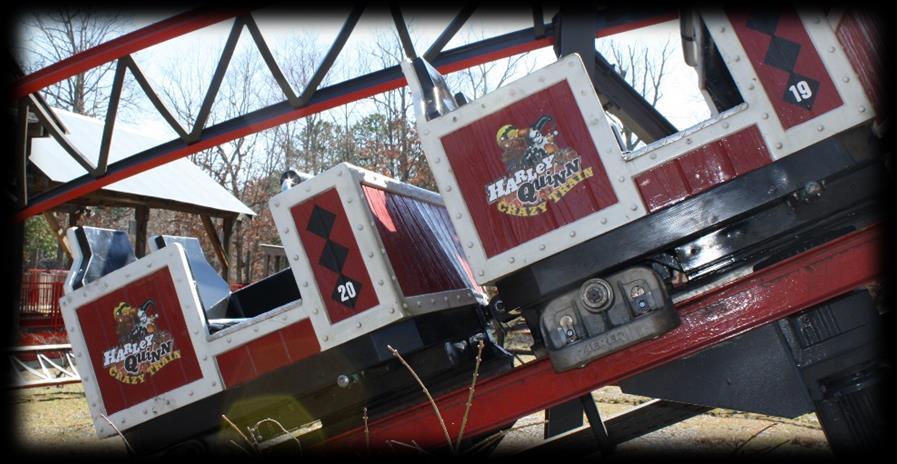 FAST THRILLS Question HQ5: Harley Quinn Crazy Train is a very long roller coaster car. Sometimes when part of the train is falling another part of the train is moving upwards.