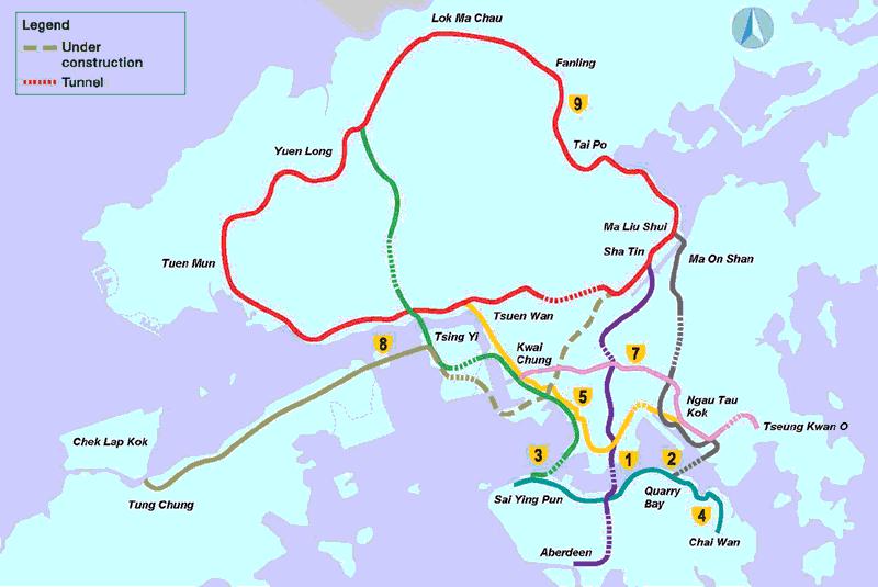 Highway Routes (2003) Major Recent Railway Projects 1. MTR Quarry Bay Congestion Relief project (1997 2001) 2. MTR Tseung Kwan O Extension (1998 2002) 3. KCR West Rail (1998 2003) 4.