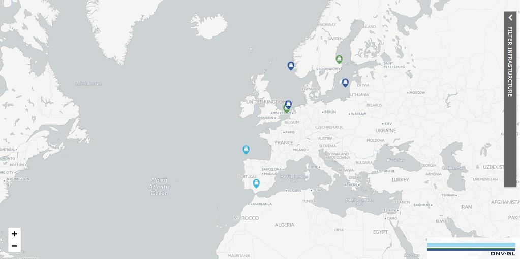 LNGi shows a clutter of LNG bunker vessels coming in Europe *In the LNGi map bunkering