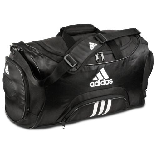 Sample Class Luggage Sarah #1 Adidas Duffle Bag Zipper main compartment with zipper mesh valuables pocket and key fob; Easyaccess front pocket; Wet/dry shoe tunnel with mesh panel for ventilation