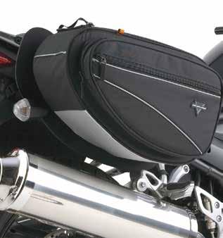 nylon with reflective piping Lined main compartment holds shape External buckles for compatibility with our tank/tail packs Heat resistant under panels Front mesh and zippered outer pocket Anti