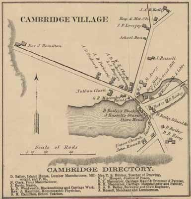 Cambridge Village 18 Map of Somerset County, Maine 1860