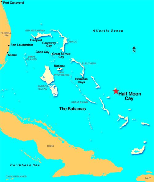 Located in the southern portion of the Bahamas, Half Moon Cay enjoys a tropical climate.