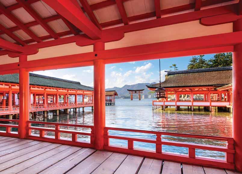 Witness the floating Torii Gate at the Itsukushima-Jinja shrine names of the known victims of the atomic bomb.