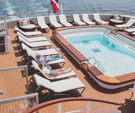 Intimate nook for gathering Heated outdoor pool The comforts of a Stateroom L AUSTRAL DETAILS Overall length: 466 feet Beam: 59 feet Draft: 15.