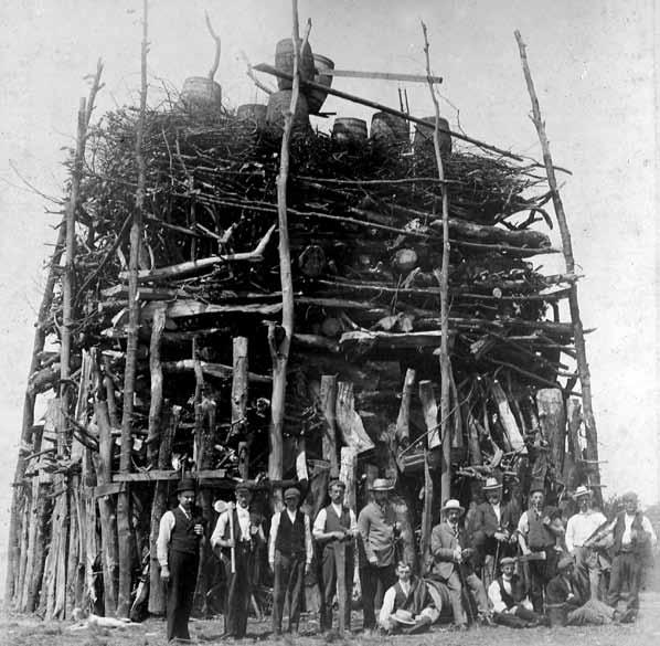 Constructing the bonfire for Berkswich Parish Council s celebrations for Queen Victoria s Diamond Jubilee in 1897.
