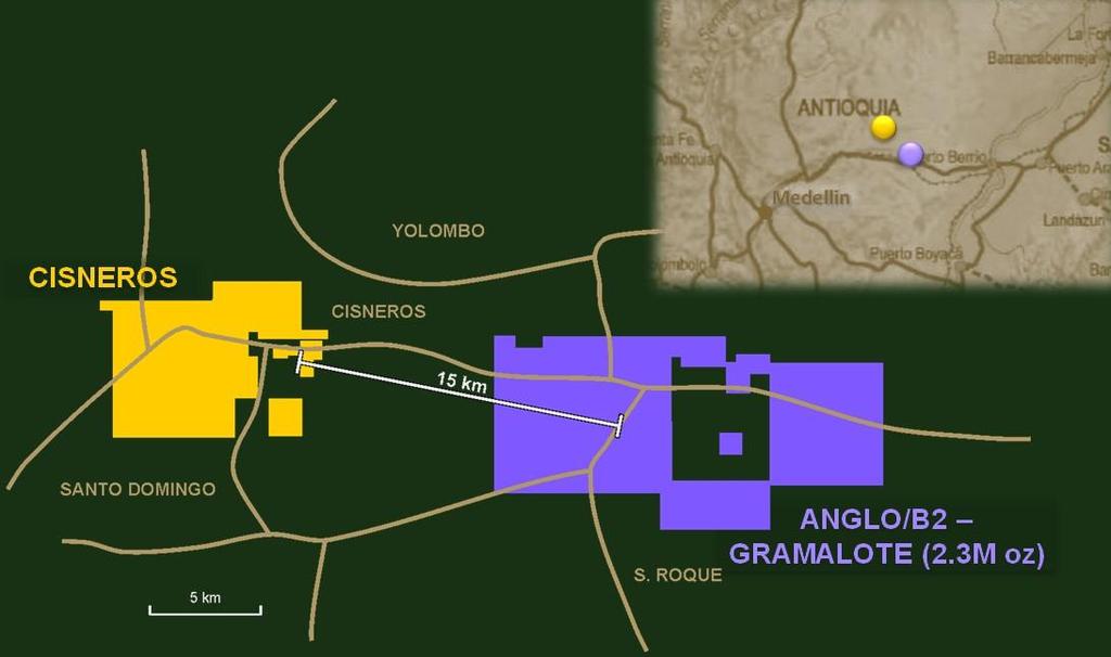 Figure 2: Antioquia Land Position (40,000+ ha) Source: The Company Nearby Cisneros is the Gramalote property, where ownership is a joint venture (51%/49%) between AngloGold Ashanti Limited and B2Gold