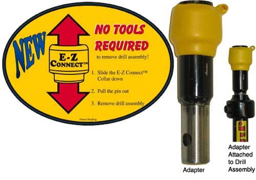 Connect your drill assembly with the metal collar on the bottom end of the E-Z Connect Adaptor and use the E-Z Connect Collar to attach to your Jiffy