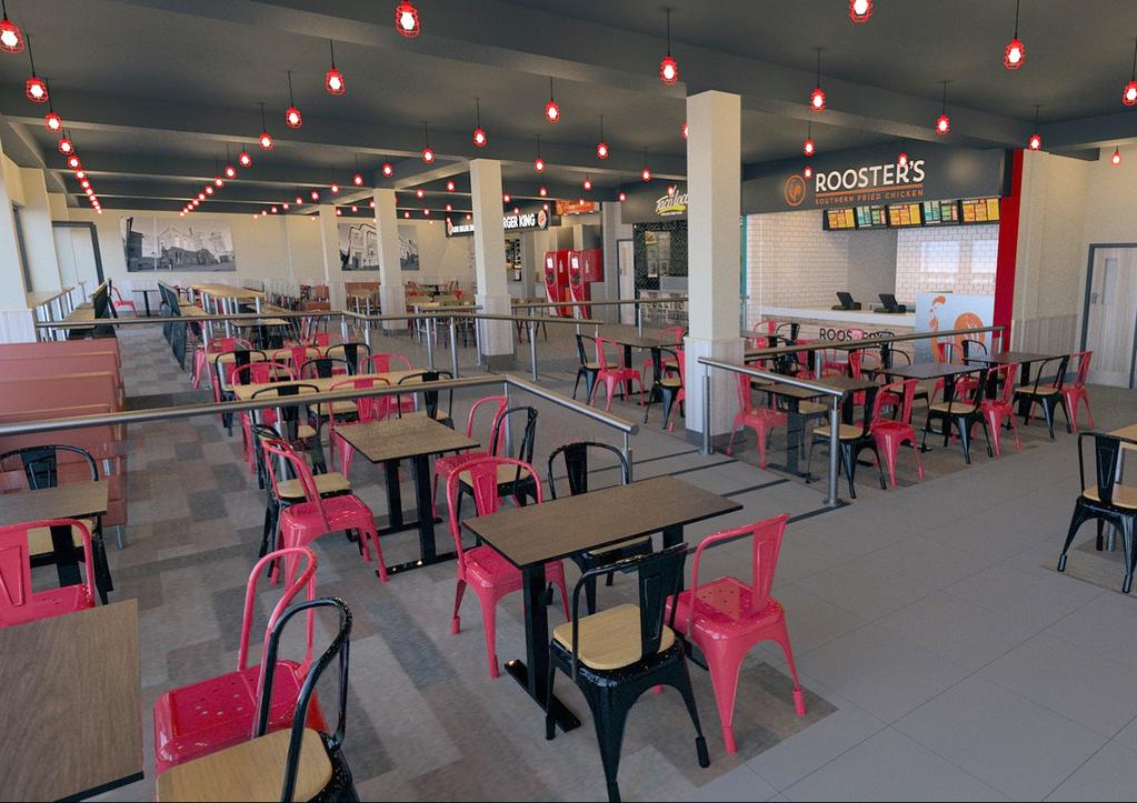 REFURBISHMENT In Autumn 2016 Queens Square Shopping Centre expanded its offering with a number of exciting new food and beverage outlets including; Burger King, El Taco Loco, Roosters Southern Fried