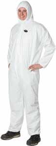 75 Microporous Coverall Microporous film laminate Breathable and comfortable Protects from dirt, grime and liquid splashes as well as from paints, bleach and blood Zipper front Hooded elastic face