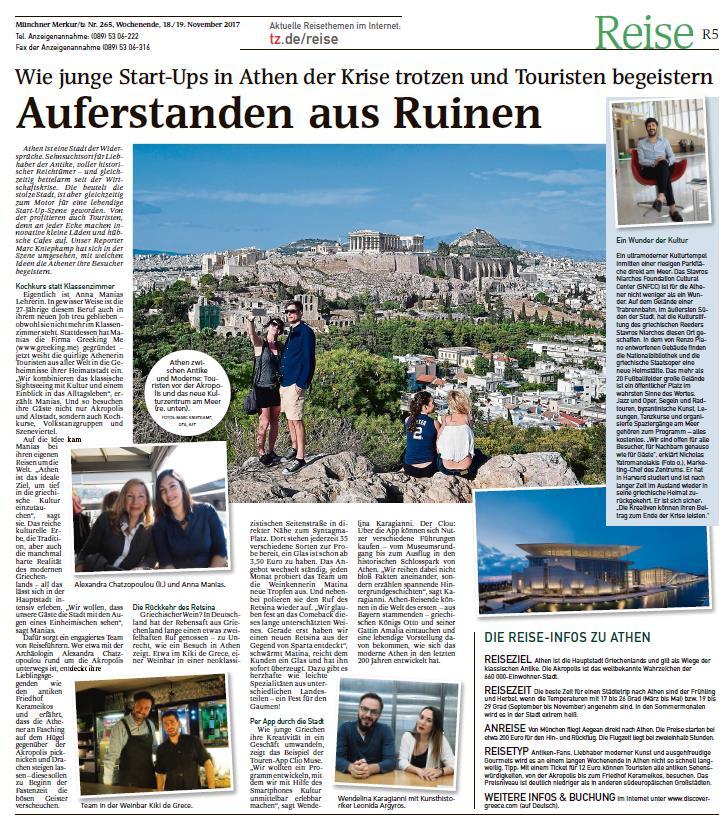 REINVENTING ATHENS GERMAN MEDIA VISIT Leading German newspapers showcase tourism start-ups Print Circulation: 404,656 Leading