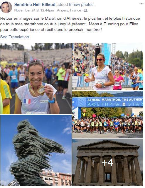ATHENS MARATHON FRENCH MEDIA VISIT French runner completes 42k for female running mag Sandrine Nail-Billaud, a French runner and contributing