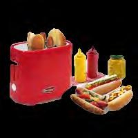 This unique toaster holds up to two regular-sized hot dogs and two hot dog buns at once saving extra dishes and time.