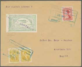 applied in violet to Behr-Heyder cover to Bogotà, additionally franked with Colombia 1917 ½ c. bistre single plus horiz. strip of three plus single 1 c.