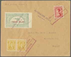 The provisional SCADTA stamp remained uncancelled, but on reverse with rectangular Bogotà arrival mark (Nov. 17). A fine neat cover. Cert. Sismondo (2006). Gebauer 31, Sanabria 36.