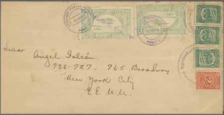 92 COLOMBIAN AIRMAIL 191 Corinphila Auction 18-20 November 2014 306 306M Scott Surcharged "VALOR 20 Ctvs." in violet on 50 c. pale green (rough perforation at bottom and on top) and first issue 50 c.