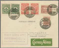 10): PRIMER CORREO AEREO COLOMBIA - AMERICA CENTRAL - Scadta Survey Flight cover to Panama franked by horizontal pair of 15 c. carmine and additional Colombian postage 3 c.
