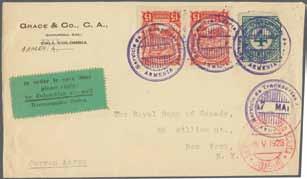 rate other franked with 5 c. + 10 c. + 15 c. and sent registered with 20 c. grey, all tied by SCADTA / Barranquilla datestamps to Cristobal C.Z. with arrival marks of same day on reverse.