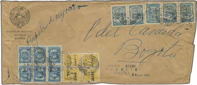 Wilches" handstamp without date in magenta with Scadta air label and "Servicio de Transportes Aéreos Bogotà 31.III.1926" arrival mark on reverse.