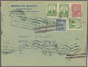 1930" on reverse. C43+ C59 6 150 ( 125) Germany 1922/23: Lot two registered covers to Germany, one from Bogotà (19.7.1922) to Berlin (21.8.) franked with Scadta 50 c. blue + handstamped 'R' on 20 c.