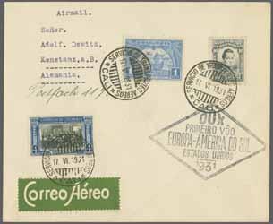 blue to Cali franked with German Reich Zeppelin stamps 2 RM blue + 4 RM brown, both tied by "Friedrichshafen (Bodensee) 13.11.