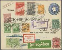 blue to Cali, franked on front and reverse with four Russian adhesives cancelled by large "Leningrad- Berlin Air Link" cachet in combination with horizontal pair of US airpost 5 c.