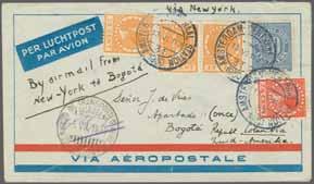 '" duplex on cover to Bogotà, bearing green advertising label and Barranquilla transit cds. as well as Bogotà arrival mark (Jan. 9). Envelope slightly trimmed, a fine usage of the 5 peso value.