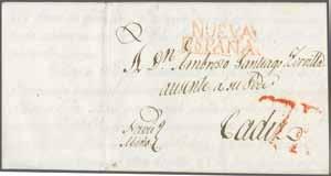 1735 393 394 393 Colonial Period and Stampless Mail Scott 1737 (April 8): Colonial entire letter from Mexico City to Amberes without postal markings, with clear readable contents and clearly