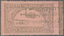black on rose tied by four-line cachet "Sociedad Colombo-Alemana / De / Transportes Aereos / (Compana Anonima)" in violet and framed "Bogotà Seccion Central 8 Set 1921", on front franked with 1920