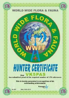 OUT AND ABOUT IN VK5 Issue 4 FEBRUARY 2015 24 Paul VK5PAS 176 references Hunter Global award & WWFF let me