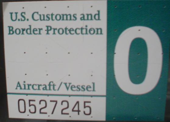 US CBP Decal n Display on the outside of your aircraft, near the