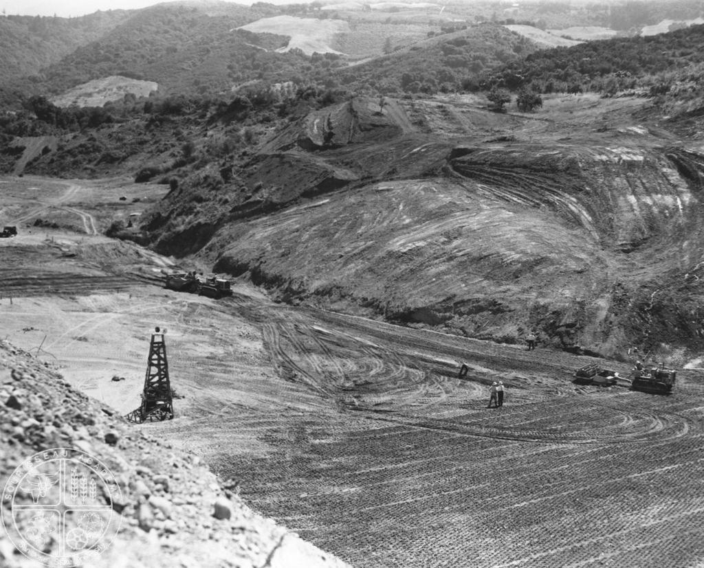 [55] Stevens Creek Reservoir - Stevens Creek Reservoir, shown here under construction in 1935, takes its name from the creek that ran adjacent to the Elisha Stephens homestead in what is now