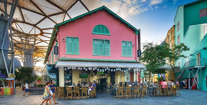 then became known as Clarke Quay and was transformed in the 1990s into a recreational and lifestyle district with restaurants, shops, and entertainment outlets occupying the restored warehouses and