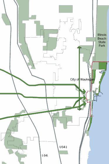 The City CITY OPEN SPACE Create an accessible Lakefront for all of Waukegan's Citizens Connect the Lakefront to adjacent open space amenities, via trails and bike paths Maximize public access along