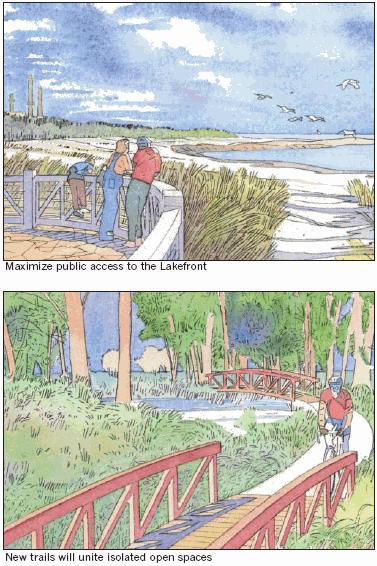 The North Lakefront ACCESS TO THE NORTH LAKEFRONT Ensure public access to the Lakefront Improve Greenwood Avenue as an important route to the Lakefront To protect sensitive areas, limit vehicular and