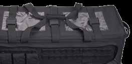 collapse, allows bags to be stacked Two padded, zippered compartments along bag walls hold rifles in the upright and ready position Extra-large primary compartment with velcro lining Modular internal