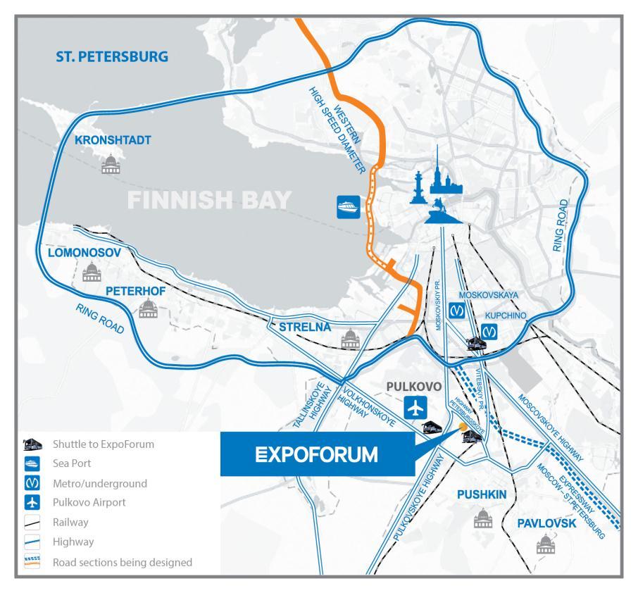 EXPOFORUM LOCATIONS 5 minutes from Pulkovo Airport 15 minutes from two subway