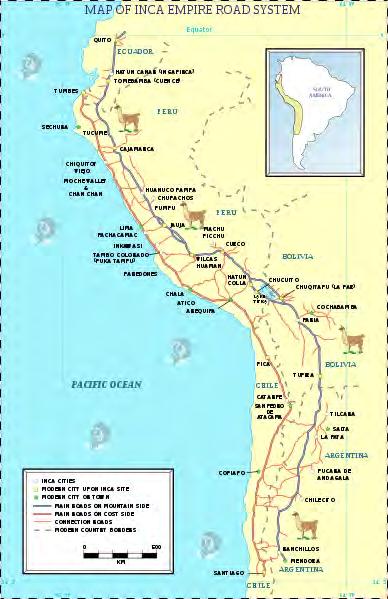 Supporting Question 3 Source B: Image bank: Inca roadways Image 1: Territory of the Inca Empire showing the Inca highway and its