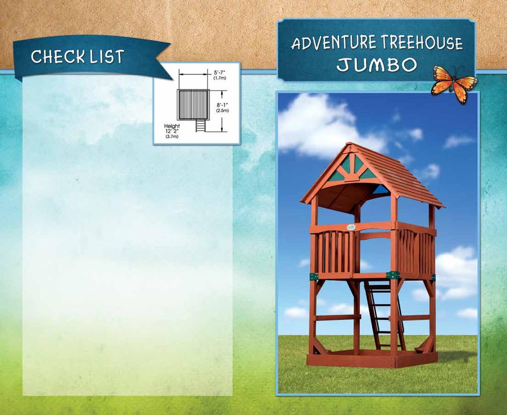 The ADVENTURE TREEHOUSE JUMBO is the new version of a Backyard Adventures classic. This new larger fort with a 5 high deck is rock solid and ready for fun.